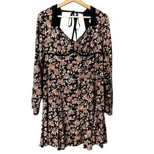 So Womens Black Floral Milkmaid Dress Size XL Dark Fairy Cottagecore Whimsigoth